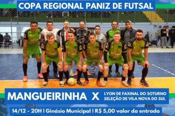 Convite para partida da equipe da Mangueirinha, representante paraisense na Copa Regional Paniz de Futsal