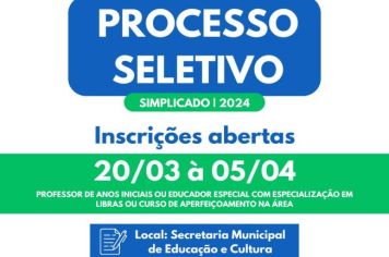 Inscrições abertas para o Processo Seletivo Simplificado (20/03 à 05/04)