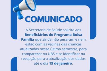 Comunicado: Beneficiários do Programa Bolsa Família