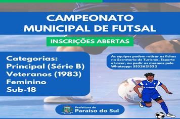 Campeonato municipal de futsal - Inscrições abertas