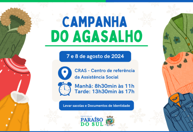 Campanha do Agasalho: 7 a 8 de agosto, no CRAS