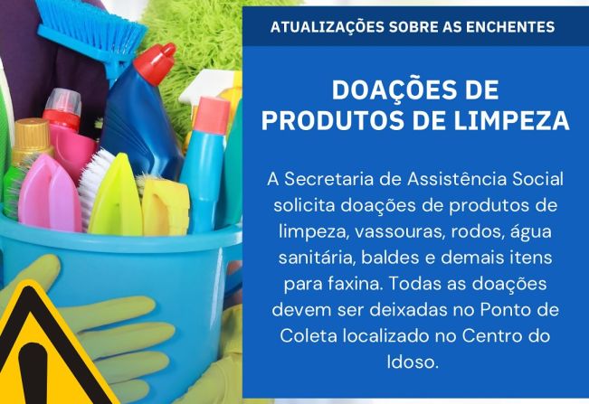 Atualizações sobre as enchentes: doações de produtos de limpeza