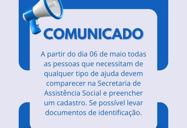 Comunicado: cadastramento para atingidos pela enchente