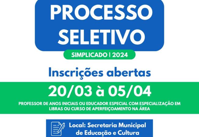 Inscrições abertas para o Processo Seletivo Simplificado (20/03 à 05/04)