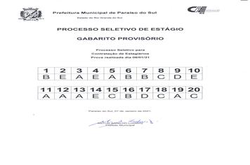 Prefeitura de Paraíso do Sul divulga Gabarito Provisório do Processo Seletivo CIEE