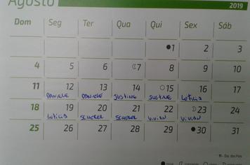 Calendário de visitas domiciliares contra os Mosquitos