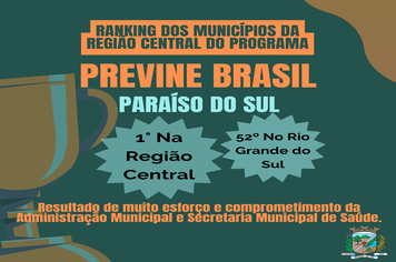 Paraíso do Sul na primeira colocação do ranking entre os municípios da região central do estado no Programa Previne Brasil