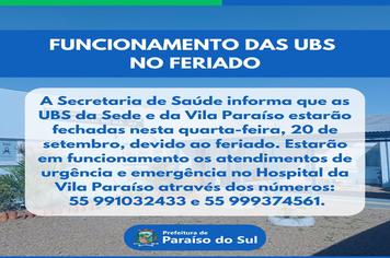 Aviso: Funcionamento das UBS no feriado