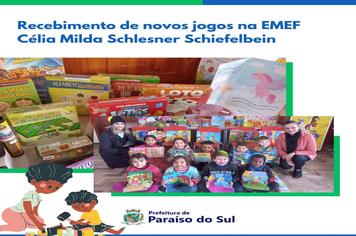Recebimento de novos jogos na EMEF Célia Milda Schlesner Schiefelbein