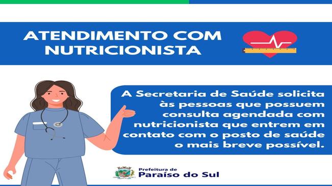 Aviso: atendimento com nutricionista