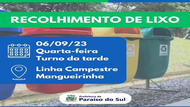 Aviso: Recolhimento de lixo (Localidades e data) - 06/09
