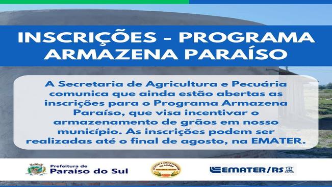 Inscrições - Programa Armazena Paraíso